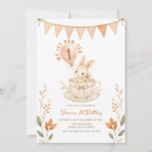 Par-Tea Hase 1. Geburtstag Herbst Floral  Einladung
