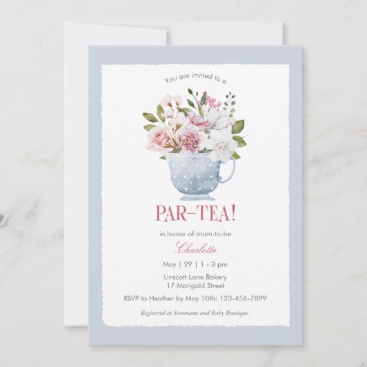 PAR-TEA Pink Kinderdusche Einladung (Vorderseite)