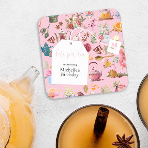 Par Tea Pink Spring Floral Geburtstagsparty Rechteckiger Pappuntersetzer