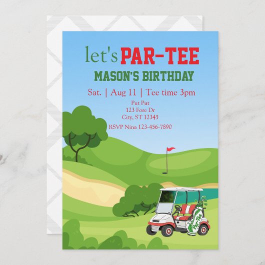 PAR-TEE, golf birthday Einladung (Vorne/Hinten)