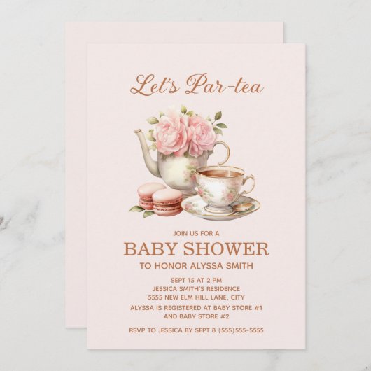 Par-Tee-Party Pink Floral Baby Girl Einladung (Vorne/Hinten)