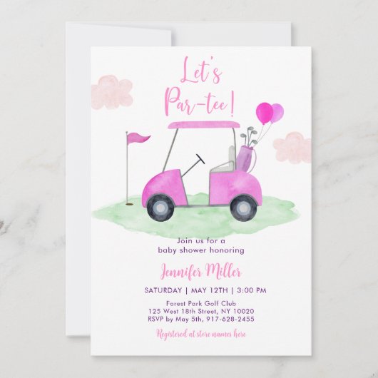 Par-tee Pink Girl Golf Baby Dusche Einladung (Vorderseite)