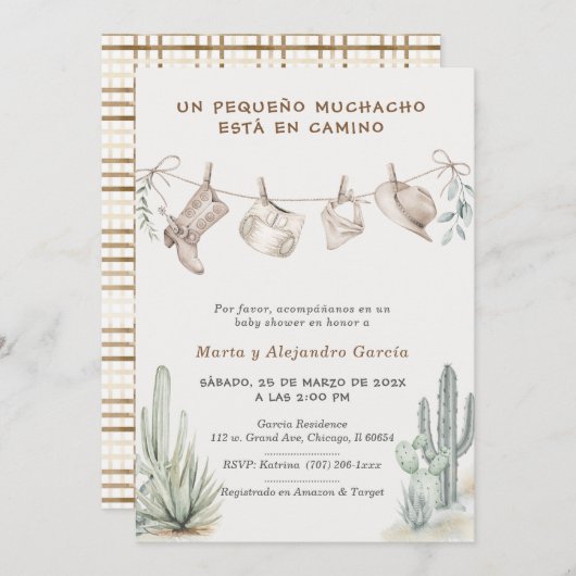 Para Baby Dusche Vaquero Niño Personalizadas Einladung (Vorne/Hinten)