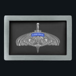 Parachute Rigger  Belt Buckle Rechteckige Gürtelschnalle<br><div class="desc">Display your pride in our dedicated Parachute Riggers! This exclusively designed art design makes a wonderful Gift to any who are serving or have served in Airborne Rigging Units! Unique designed gift for anyone looking for that one of a kind special gift for Army or Civilian School Graduation, promotion, reenlistment,...</div>