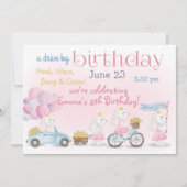 Parade von Pastel Pink Bunnies Fahrt zum Geburtsta Einladung (Vorderseite)
