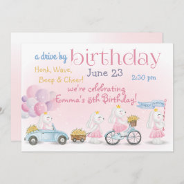 Parade von Pastel Pink Bunnies Fahrt zum Geburtsta Einladung