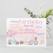 Parade von Pink Bunnies Drive by Birthday Einladung (Stehend Vorderseite)