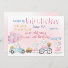 Parade von Pink Bunnies Drive by Birthday Einladung