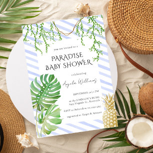 Paradies-Baby-Party Tropical Botanisch Blau Einladung