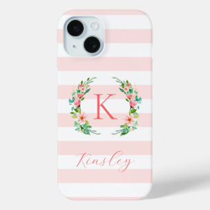 Paradies Blumen und rosa Streifen Monogramm Case-Mate iPhone Hülle