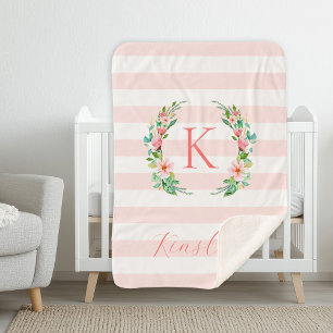 Paradies Blumen- und Streifen-Monogramm Sherpadecke