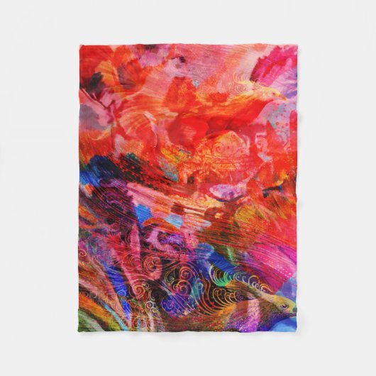 Paradies Blumen Vogel Phönix Flammen Kunst Fleecedecke (Vorderseite)