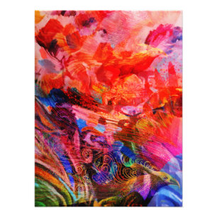 Paradies Blumen Vogel Phönix Flammen Kunst Fotodruck