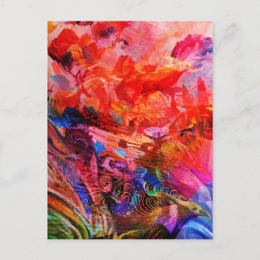 Paradies Floral Bird Phoenix Flammkunst Postkarte (Vorderseite)