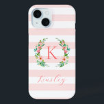 Paradies Floral und rosa Streifen Monogramm Case-Mate iPhone Hülle<br><div class="desc">Dieses trendige Design besticht durch einen rot-weiß gestreiften Hintergrund mit bunten Blumenkranz. Personalisieren Sie das Design mit Ihrem Namen und Monogramm oder anderen Text. Verwenden Sie die Designtools,  um eine beliebige Hintergrundfarbe auszuwählen,  die Schriftart und Farben zu bearbeiten oder eigene Fotos hochzuladen,  um eine mit Monogramm Telefonzelle zu erstellen.</div>