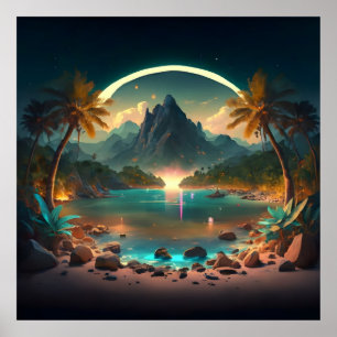 Paradies für die Nacht mit kristallklarem Wasser Poster