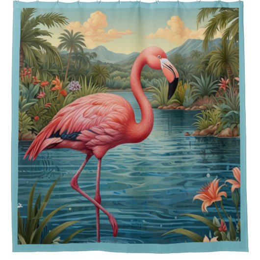 Paradies für Rosa Flamingo Duschvorhang (Vorderseite)