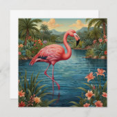 Paradies für Rosa Flamingo Einladung (Vorne/Hinten)