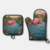 Paradies für Rosa Flamingo Ofenhandschuh & Topflappen-Set (Vorderseite)