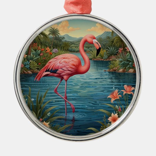 Paradies für Rosa Flamingo Ornament Aus Metall (Vorne)