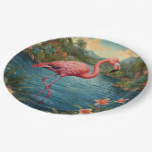 Paradies für Rosa Flamingo Pappteller (Schrägansicht)