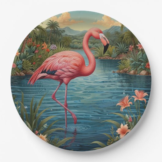 Paradies für Rosa Flamingo Pappteller (Vorderseite)