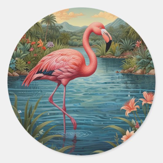 Paradies für Rosa Flamingo Runder Aufkleber (Vorderseite)