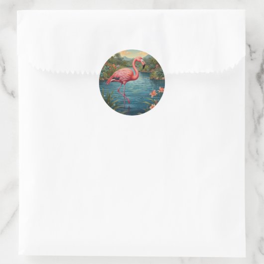 Paradies für Rosa Flamingo Runder Aufkleber (Tasche)