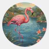 Paradies für Rosa Flamingo Runder Aufkleber (Vorderseite)