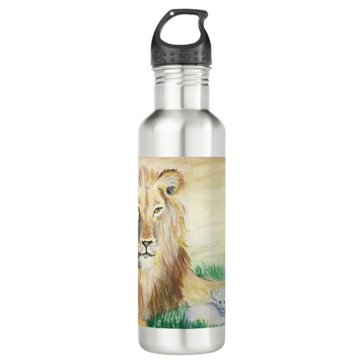Paradies Lion und Lamm Edelstahlflasche (Vorderseite)