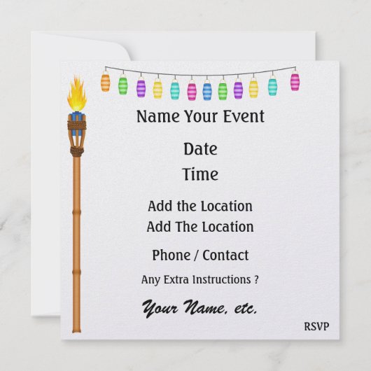 Paradies PARTY / Luau - SRF Einladung (Rückseite)