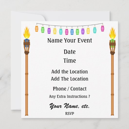 Paradies PARTY / Luau - SRF Einladung (Rückseite)