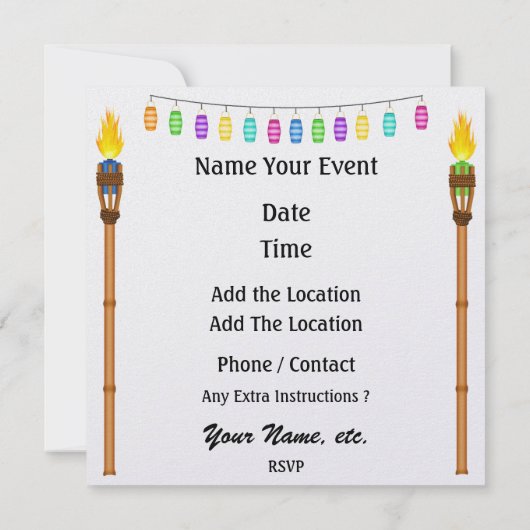 Paradies PARTY / Luau - SRF Einladung (Rückseite)