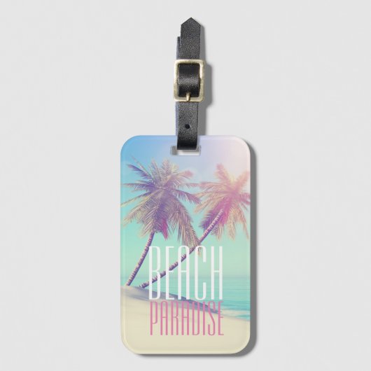 Paradies Retro Pastel Beach Palm Tree Gepäckanhänger (Vorderseite Vertikal)