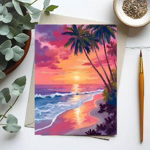 Paradies-Sonnenuntergang   Rosa tropische Wasserfa Postkarte