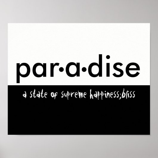 Paradies Typografie Poster schwarz-weiß (Vorne)