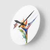 Paradies- und Kolibri in Aquarellfarben Runde Wanduhr (Winkel)