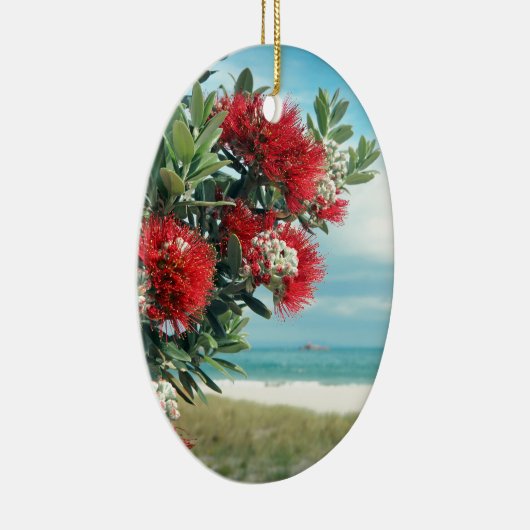 Paradiesstrand Rote Blume Neuseeland Sommer Keramik Ornament (Rechts)