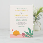 Paradiesstrand Tropischer Vintage QR-Code Hochzeit Einladung (Stehend Vorderseite)