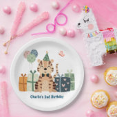Paradiestier, Tiger mit Geschenken und Party-Hut Pappteller (Party)