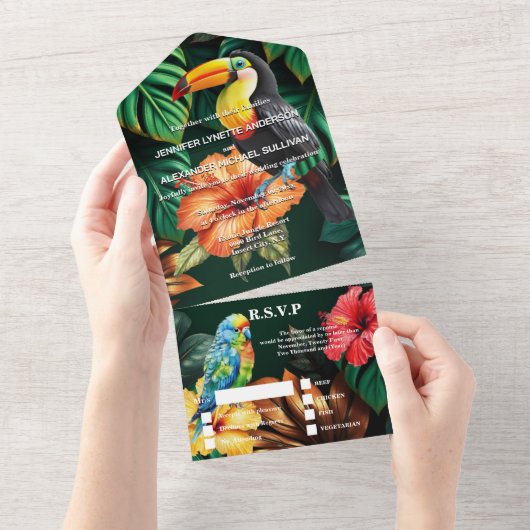 Paradiesvögel All In One Einladung (Abreißtisch)