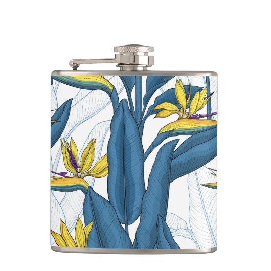 Paradiesvogel auf Weiß-Blume Flachmann (Vorderseite)