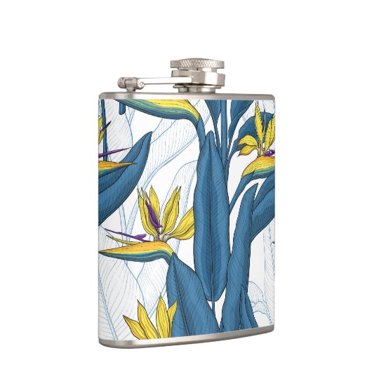 Paradiesvogel auf Weiß-Blume Flachmann (Rechts)