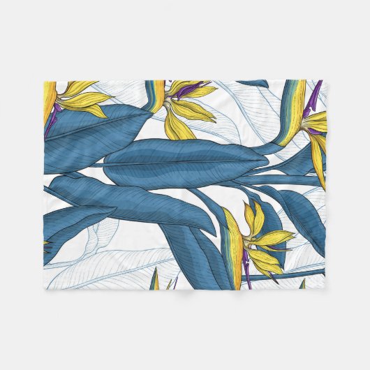 Paradiesvogel auf Weiß-Blume Fleecedecke (Vorderseite (Horizontal))