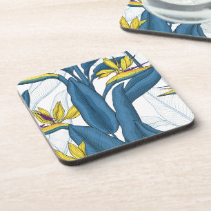 Paradiesvogel auf Weiß-Blume Getränkeuntersetzer