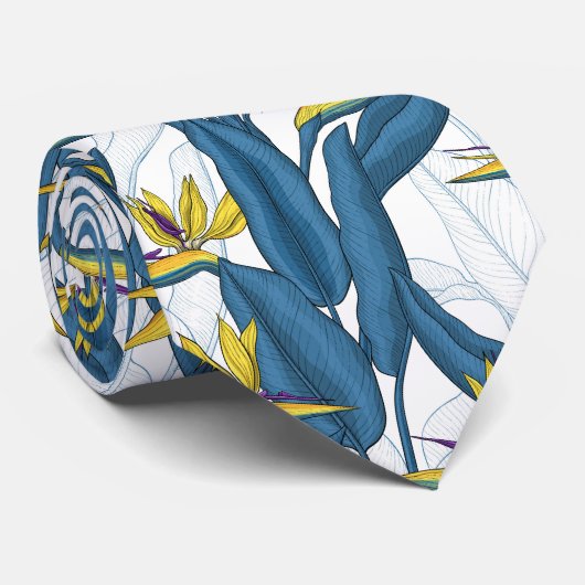 Paradiesvogel auf Weiß-Blume Krawatte (Gerollt)