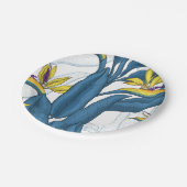 Paradiesvogel auf Weiß-Blume Pappteller (Schrägansicht)