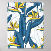 Paradiesvogel auf Weiß-Blume Poster (Vorne)