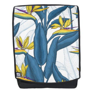 Paradiesvogel auf Weiß-Blume Rucksack