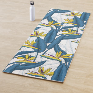 Paradiesvogel auf Weiß-Blume Yogamatte